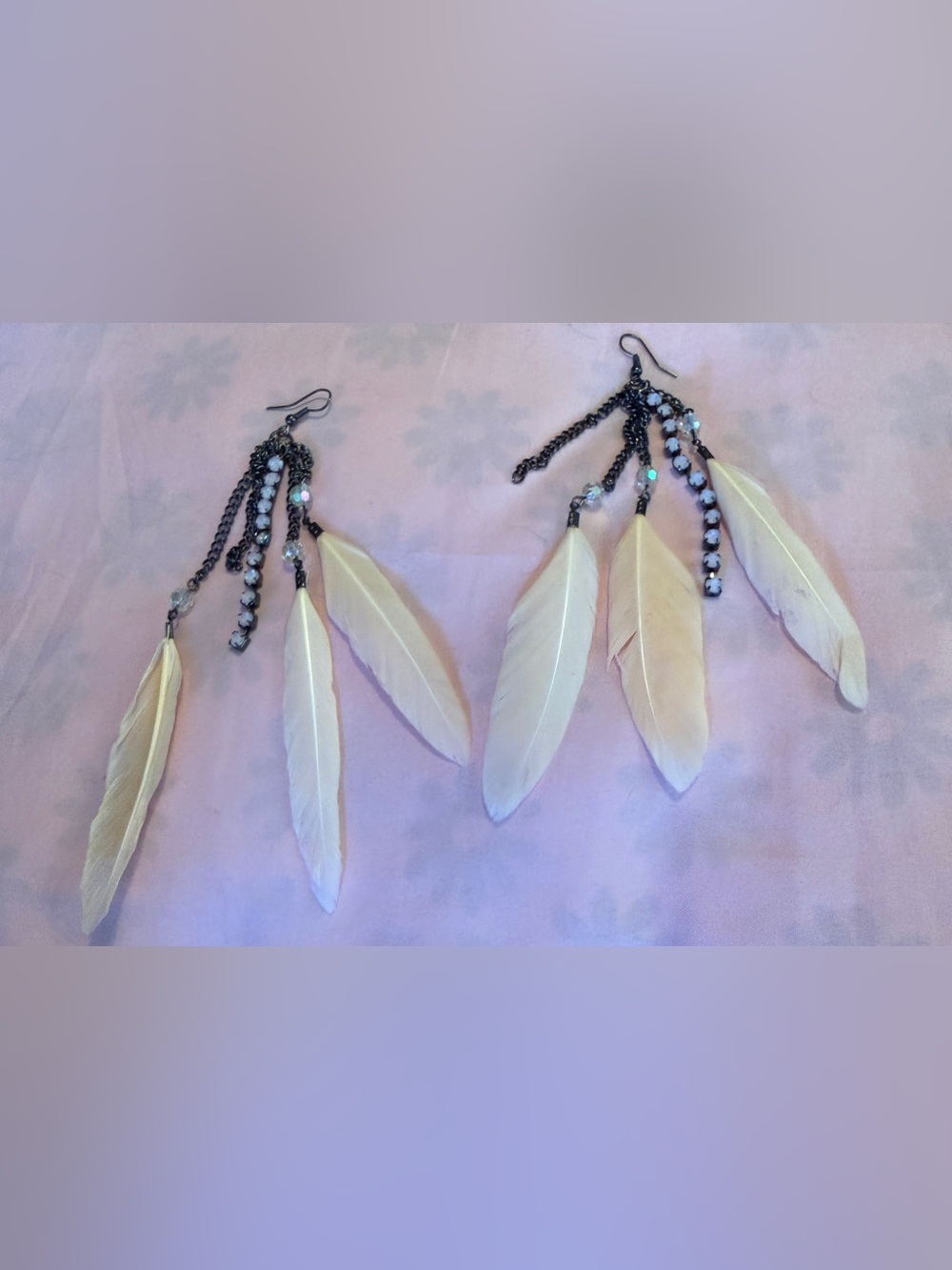 Boho Feather Drop Earrings - Peach Feather Earrings